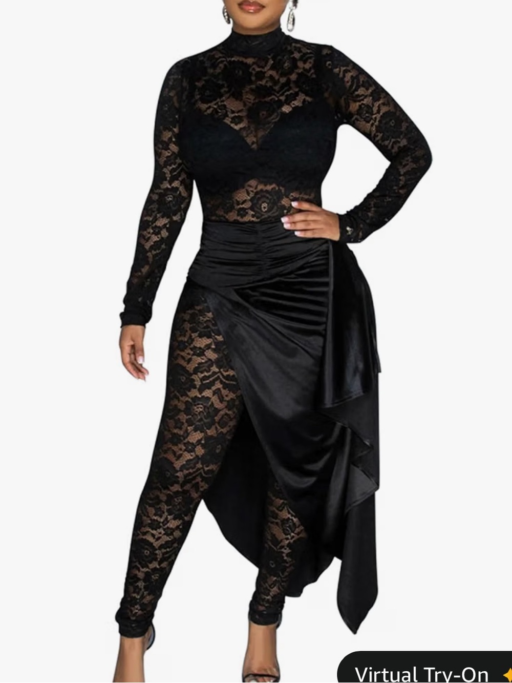 Black Lace Long-Sleeve Jumpsuit